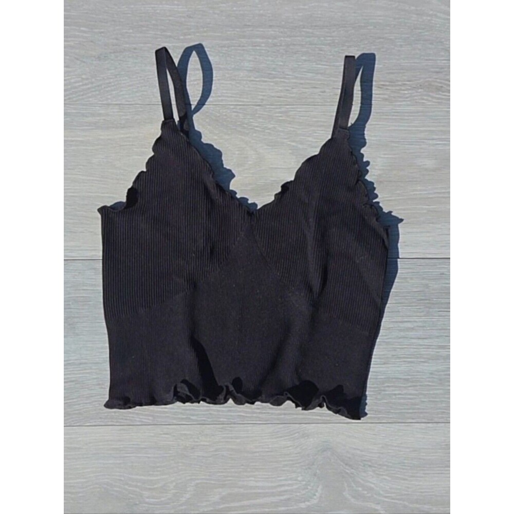 Sunzel Black Ribbed V-Neck Cami Tank Top